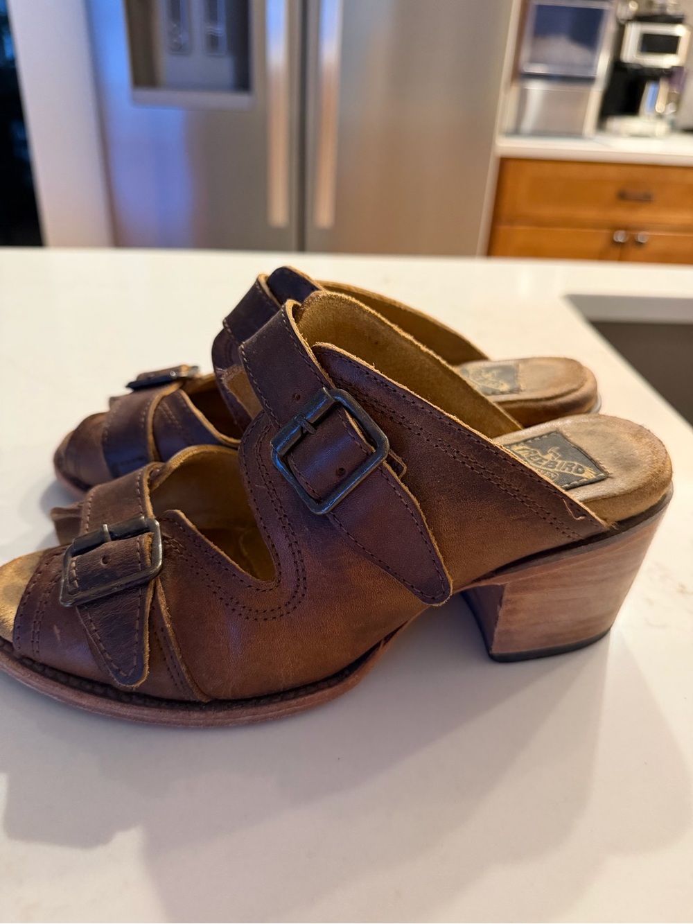 FREEBIRD by Steven Caprice Brown Leather Buckle Heeled Sandals Size 8